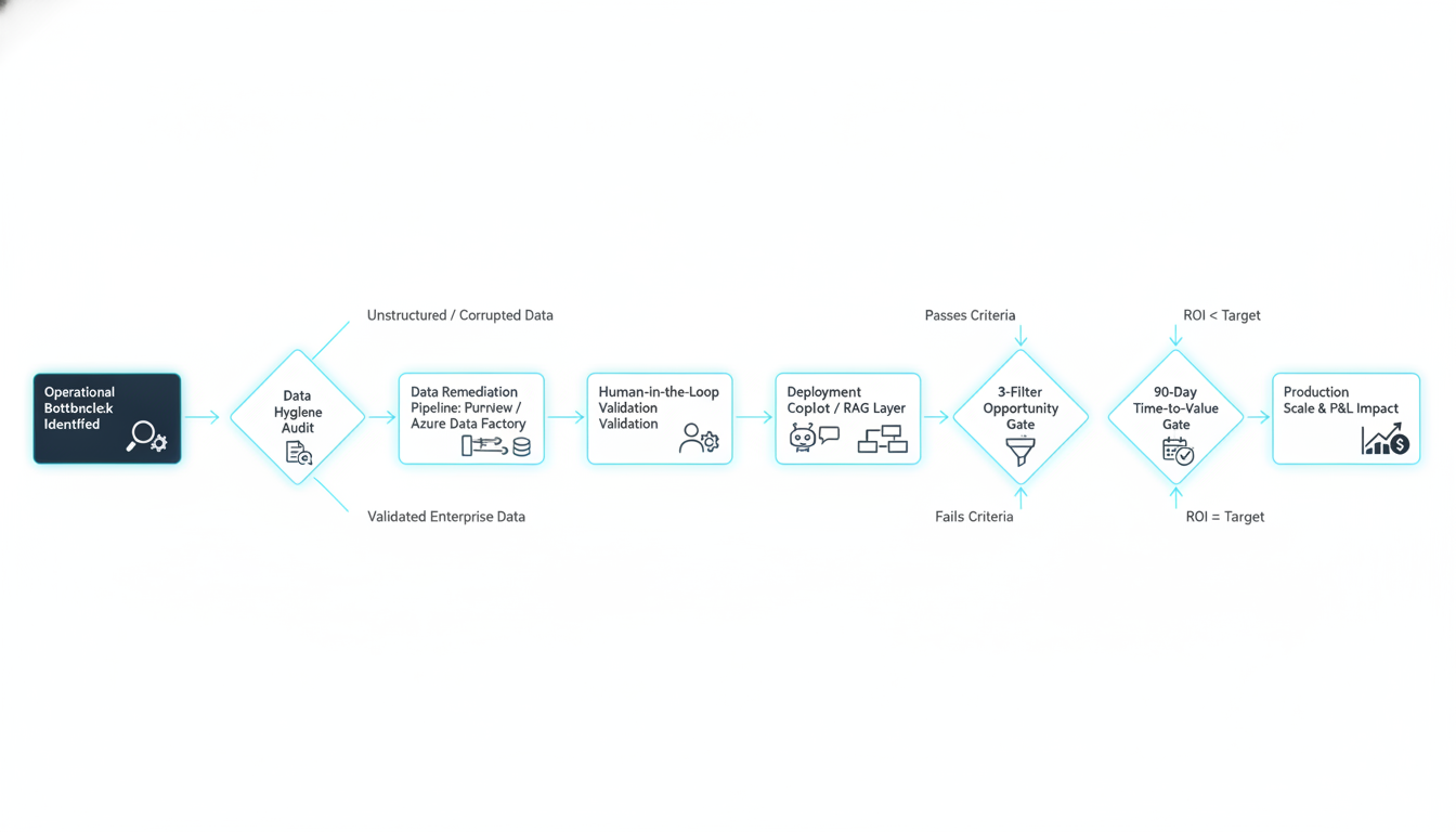 AI-Driven Operational Remediation & Value Realization Framework - This infographic illustrates a pragmatic framework for leveraging AI to address operational bottlene